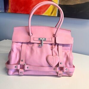 Juicy Couture Pink Y2K Vintage Leather Bag with Heart Charm